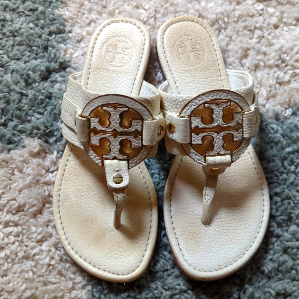 Tory Burch Amanda Leather Sandal Bleach/Gold 6M